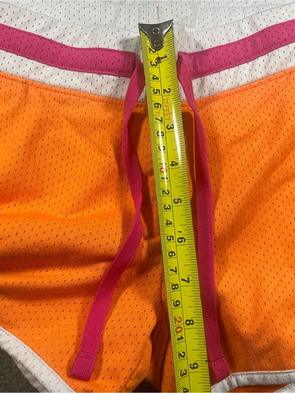 Nike Women's Orange Mesh Athletic Shorts with Pink Drawstring